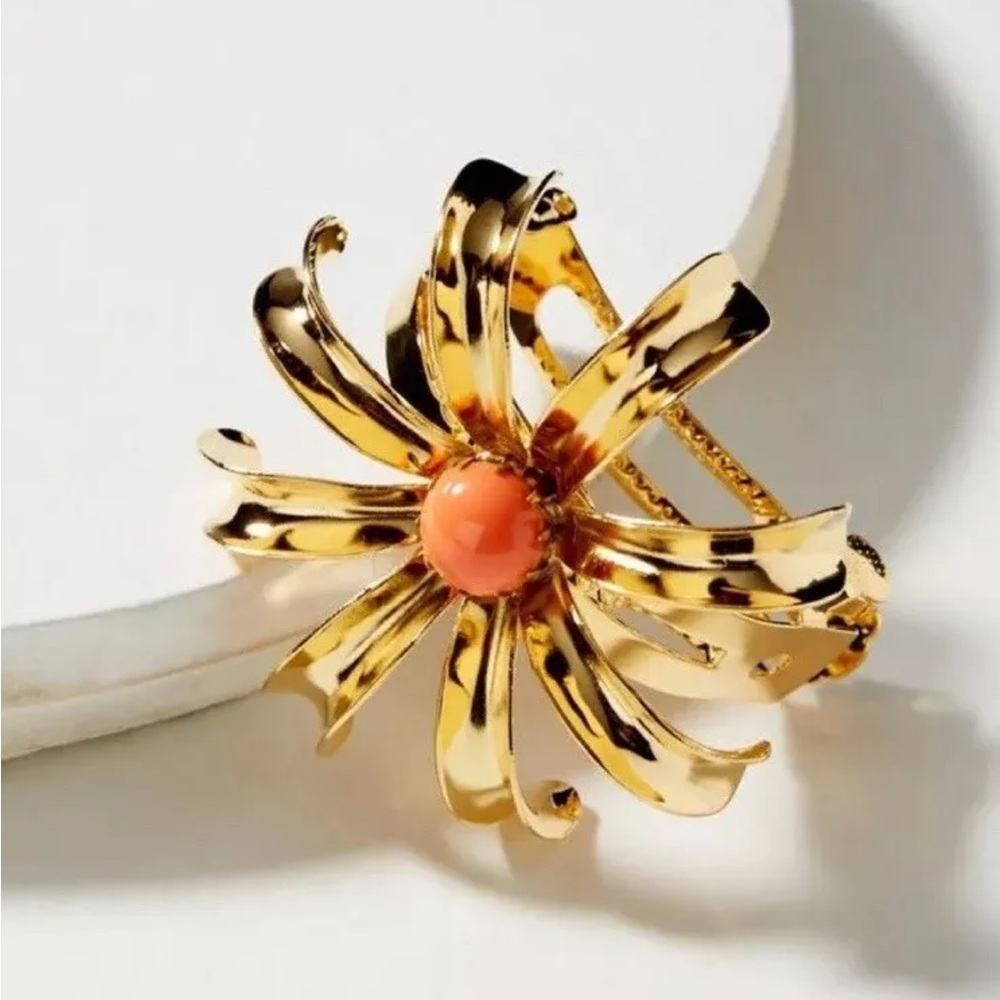 Anthropologie Sunflower Hair Clip Barrette Gold Coral Stone By Dauphines